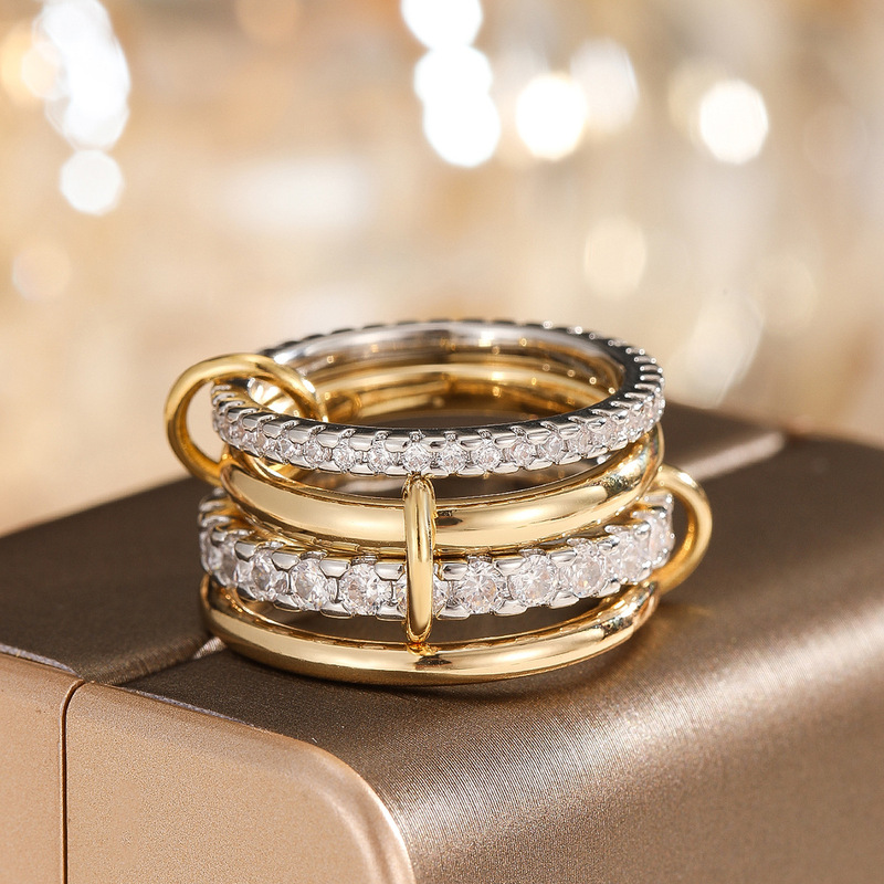 Three-Color Three-Ring Ring, Amazon Interlocking Two-Tone Stacked Colorful Diamond Ring, Index Finger Gift Ring for Women Three-Color Three-Ring Ring, Amazon Interlocking Two-Tone Stacked Colorful Diamond Ring, Index Finger Gift Ring for Women
