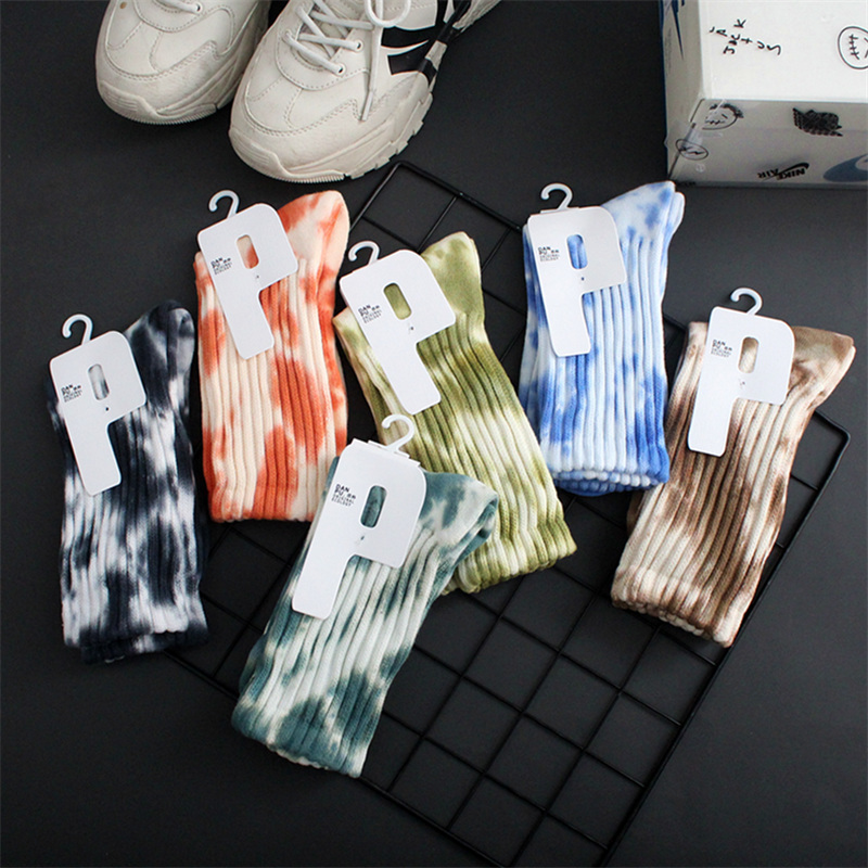 3 Pairs of Tie-Dye Socks for Men, Autumn and Winter Trendy Brand, Thickened Towel Bottom, Long Tube, Pure Cotton, Sports, Sweat-Absorbent, Odor-Resistant Basketball Socks