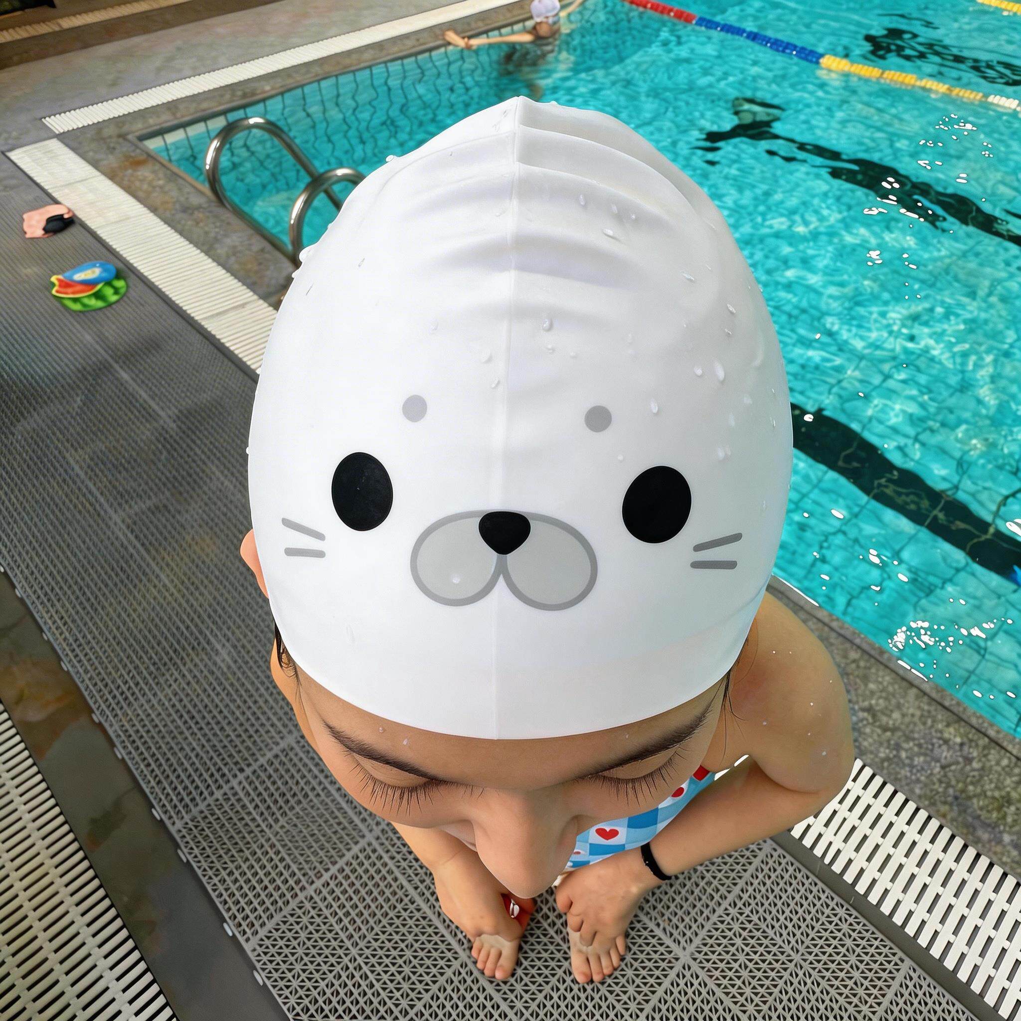 Cute silicone long hair non-restrictive swimming cap