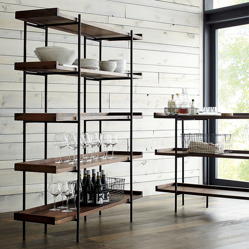 Industrial style wrought iron solid wood bookshelf bookcase luxury living room rack floor rack three-story five-story display rack