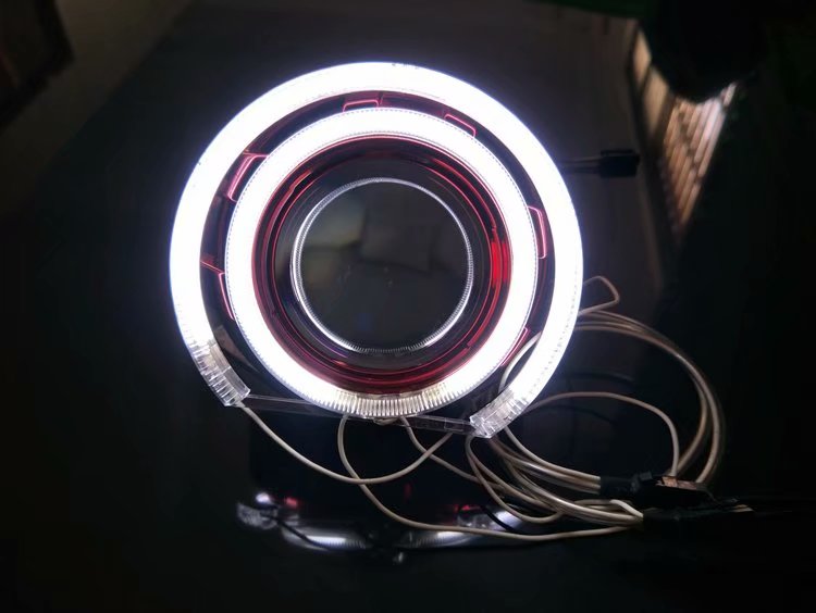Xe máy đôi mắt thiên thần tròn mắt led ánh sáng WISP chung siêu sáng trắng quỷ mắt Xenon đèn 	đèn pha led 7 màu xe máy