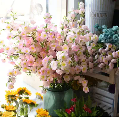 Simulation peach blossom cherry blossom branches Sunflower Landing long branches silk flower artificial flower living room decoration floral plastic flower single branch