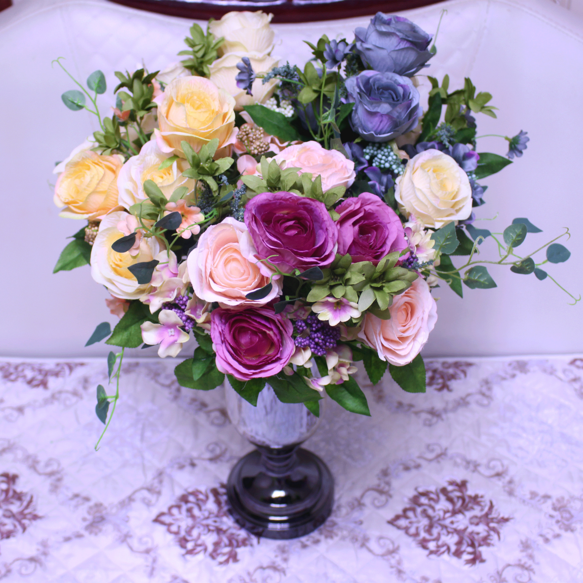European oil painting flower language rose simulation flower fake flower Home Autumn eleven head flower language rose Simulation flower language Rose bouquet