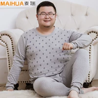 Quần lót cotton cotton nam chất béo set người béo cỡ lớn nam cotton tròn cổ dày và phân bón để tăng quần áo mùa thu quần béo - Phù hợp với nóng lên đồ bộ cho người 60 tuổi