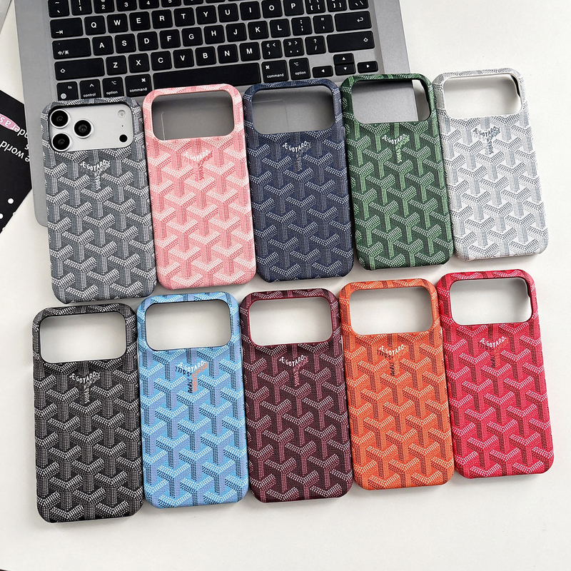 Luxurious Goyard New Color Leather Case Suitable for Apple 17 Pro Max, Goya iPhone 16 Pro Max Protective Case, 15 Pro Max Half-Cover Hard Case, 14 Pro Trendy Xiaohongshu 17 Air