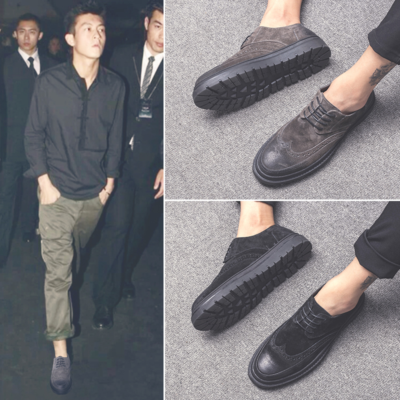 2021 new Korean version of British brogue business casual leather shoes with inner orgasm increase