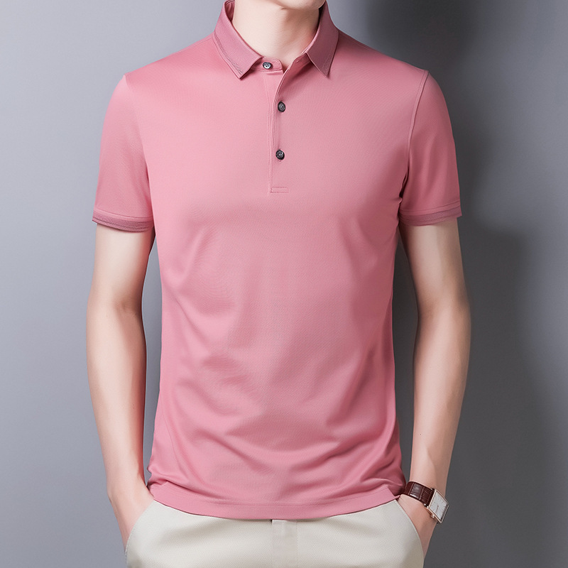 Tide brand short-sleeved t-shirt men's 2021 summer new casual solid color mulberry silk high-end business casual polo shirt