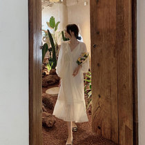 Early Autumn New gentle style French fairy dress Platycodon grandiflora Super fairy sweet princess white dress children summer