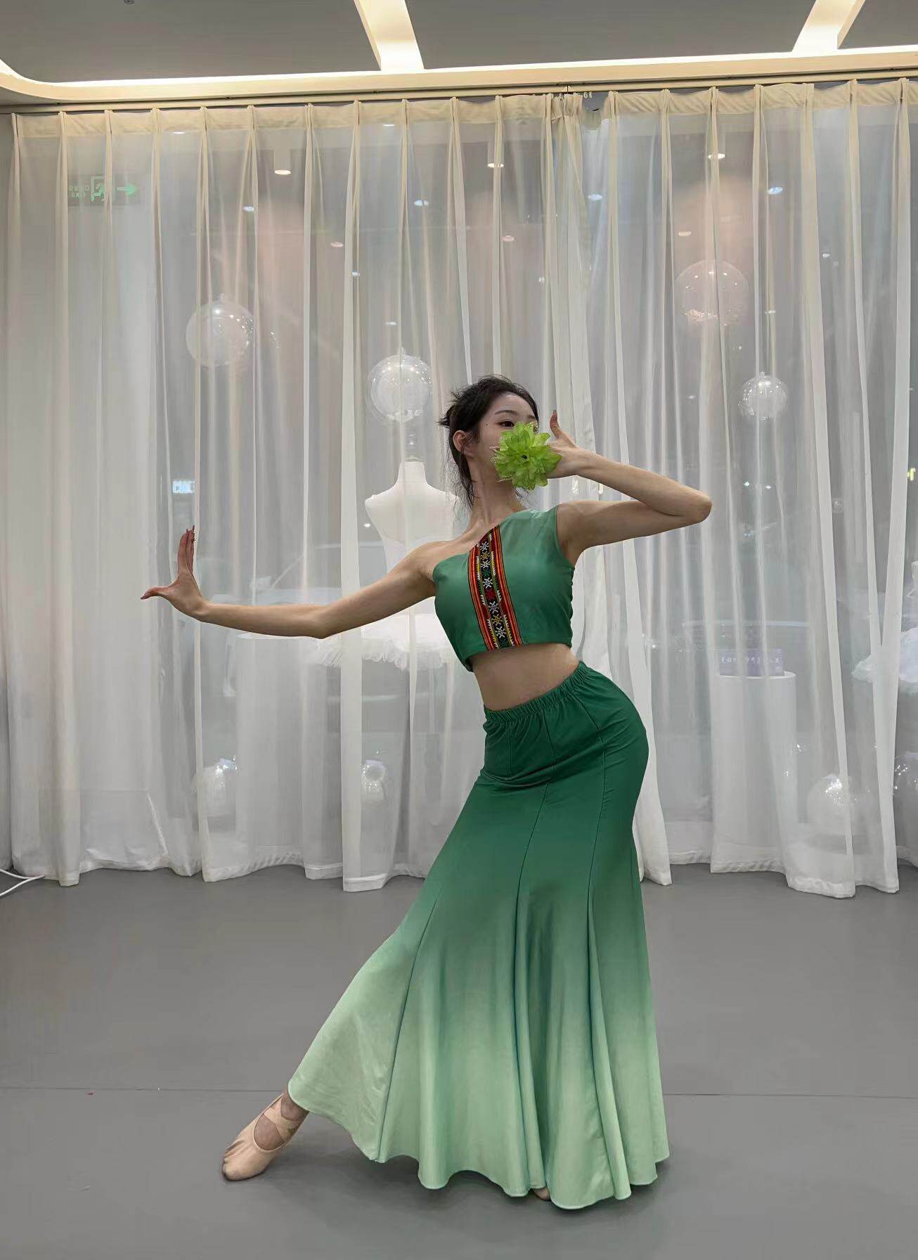 Dai Ethnic Dance Adult Children's Art Exam for Practiced Martial Arts Performance Suit Women National Peacock Dance Fish Tail Half Body Dress-Taobao