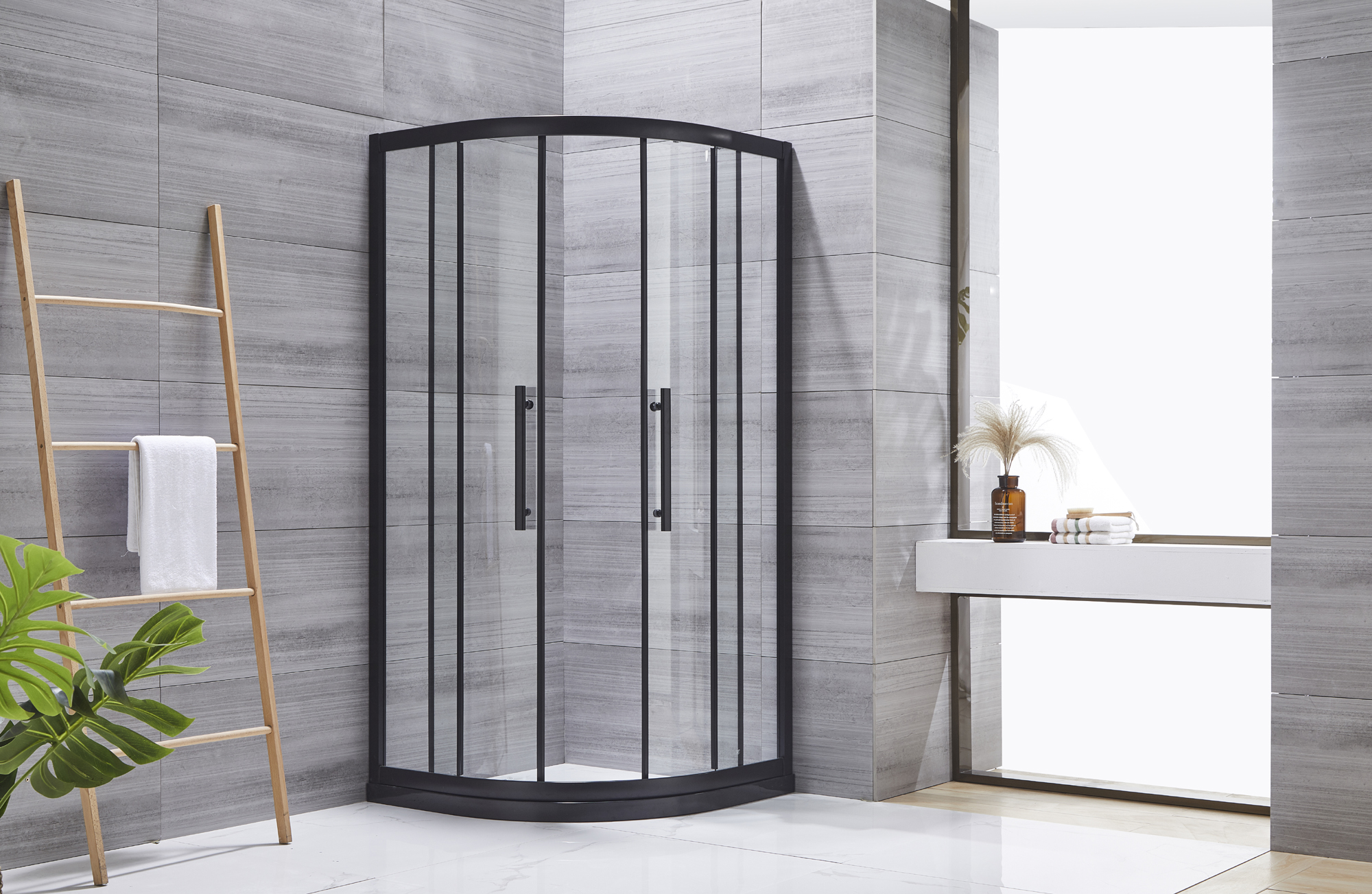 [USD 191.91] Simple shower room fan shower room steeled glass partition