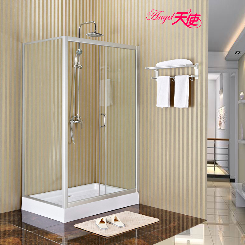 L-shaped rectangular curved shower room simple bath room 3C tempered glass partition sand silver aluminum alloy bathroom