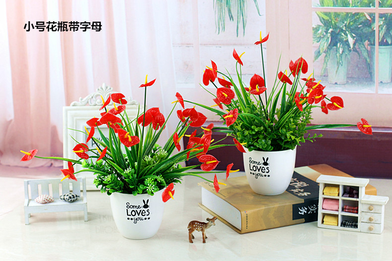 Mô phỏng cây cảnh nhỏ anthurium với lưu vực mô phỏng cây trồng trong chậu hoa giả bố trí phòng khách trang trí phòng ngủ - Hoa nhân tạo / Cây / Trái cây hoa mẫu đơn giả