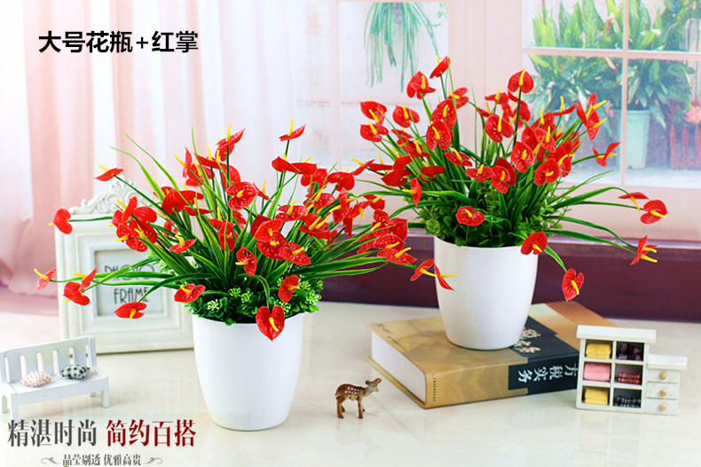 Mô phỏng cây cảnh nhỏ anthurium với lưu vực mô phỏng cây trồng trong chậu hoa giả bố trí phòng khách trang trí phòng ngủ - Hoa nhân tạo / Cây / Trái cây hoa mẫu đơn giả