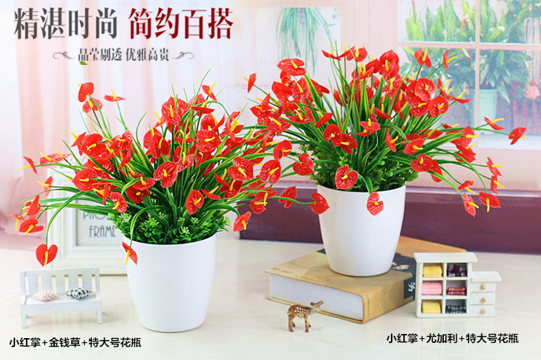 Mô phỏng cây cảnh nhỏ anthurium với lưu vực mô phỏng cây trồng trong chậu hoa giả bố trí phòng khách trang trí phòng ngủ - Hoa nhân tạo / Cây / Trái cây hoa mẫu đơn giả
