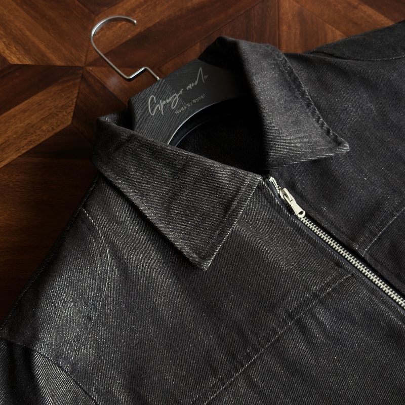 Gpcgr 【Black Rhino Armor】 Raw Denim Color Multi-Panel Patchwork Short Wide Straight Shoulder Street Style Denim Jacket
