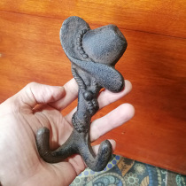 Cast iron cowboy hat double hook hook Country retro decorative pendant Nostalgic clothes hanging wall Zakka Groceries