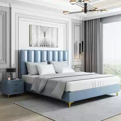 Modern light luxury bed zhen leather bed 1 8 m 1 5 meters double bed in the master bedroom minimalist wind network red princess bed storage bed