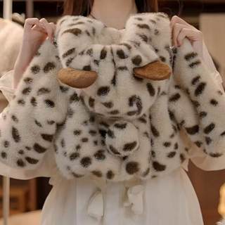Girls leopard print fur coat 2025 new fashionable children's plush hooded sweater mink fur warm winter clothing