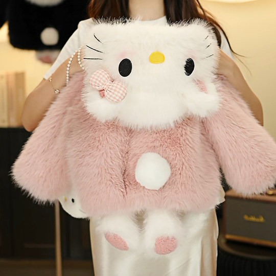 女童皮草外套2新款洋气儿童秋冬装加绒宝宝保暖毛茸茸粉色Kitty猫