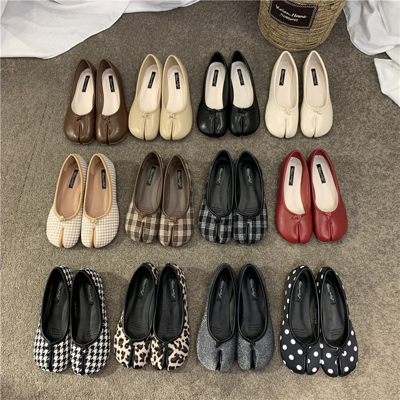 Women's Summer Shoes ins Versatile Trendy Split-Toe Flat Shoes Retro Plaid Shallow Mouth Pig's Hoof Shoes Stylish Sheep's Hoof Shoes