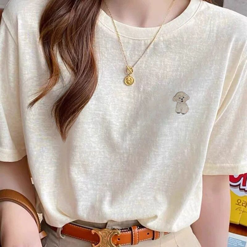 Snowflake Cotton Round Neck Short-Sleeve T-Shirt for Women, Fashionable and Versatile, Light Yellow Thin Top, 2026 New Summer Style