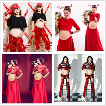  New Korean fashion photography pregnant womens clothing photo studio Chinese style theme photo photo pregnant mommy photo red dress