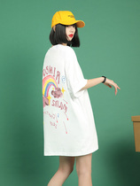 2022 New short sleeves T-shirt Rainbow printed Fat mm Minus Age Sweet blouse Big code Nehitch bottom shirt surges