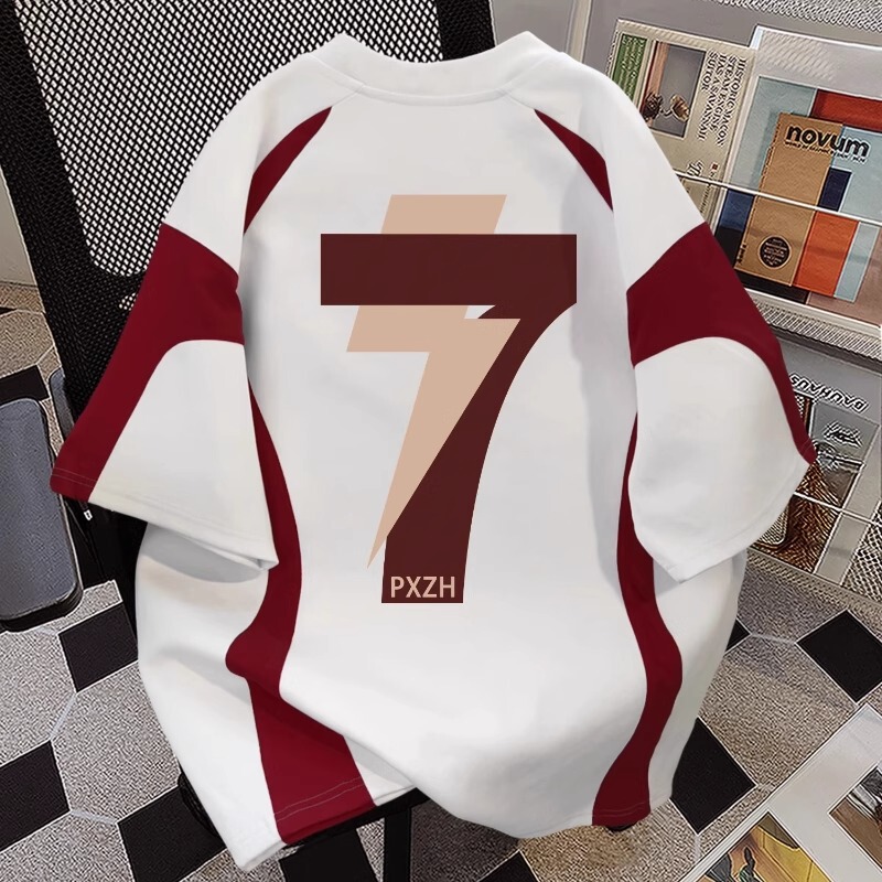 Extra Large Size 150kg American Street Style Color-Blocked Digital Print Short-Sleeved T-Shirt for Men and Women, New Summer Youth Top