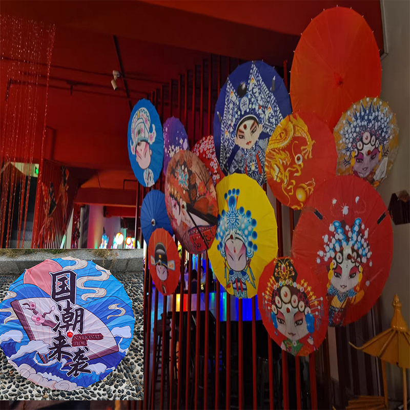 Guochao Opera Facial Genealogy Oil Paper Umbrella Silk Cloth Umbrella Binge Drinking Stage Big Event Bucking Ceiling Decoration Umbrella and Umbrella Lights-Taobao