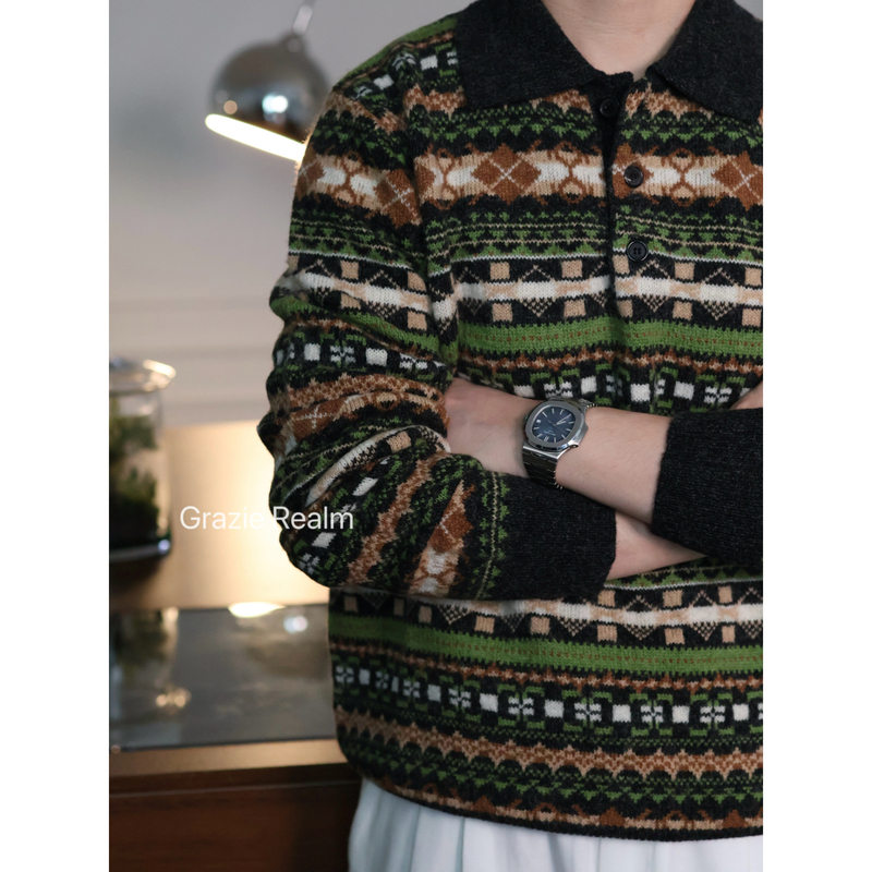 Grazie Realm Lo｜ "Rich Man's Vacation" Merino Wool 100% Wool Polo Sweater