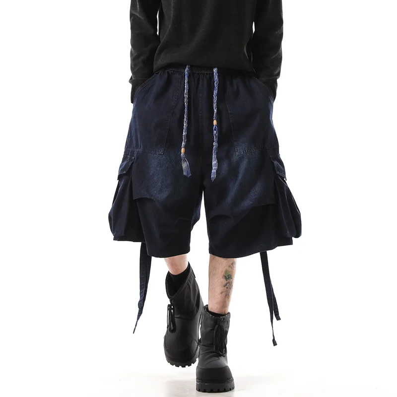 Monologe Summer Work Shorts for Men, Stylish Loose Denim Capris, American Trendy Brand Versatile Straight-Leg Mid-Length Pants