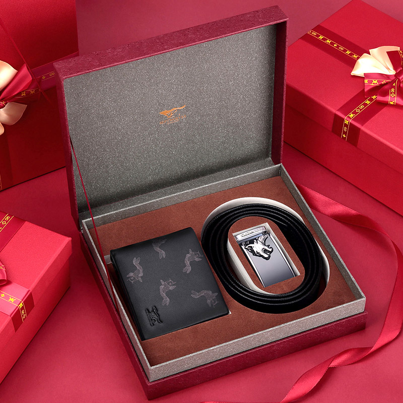 Seven Wolf Men Belt Automatic Belt Men Middle Age Business Pure Bull Leather Leather Men Box Box Clothing