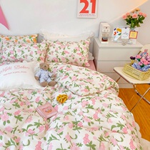 (deer Wo) Korean Teenage Girl Hearts All-cotton Four Sets of Rind Wind Retro Floras Twill Pure Cotton Bed supplies 1 8