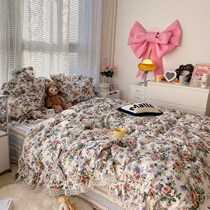 (Deer and) Jedi Rose) French style retro gentle full cotton four pieces of lace side pure cotton bed product kit