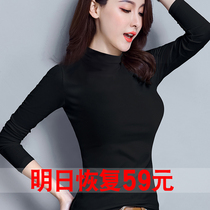 Cotton black semi-high neck base shirt women long sleeve 2019 new early autumn and winter T-shirt tight autumn coat