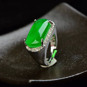 Jade ice sun green saddle live ring inlaid with burmese jade ring thumb ring jade treatment