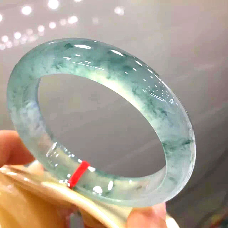 Burmese Ice Jade Bangle with Floating Flowers, Round Bar, Full Circle, Old Pit, Clear Water Green Flower, Glass Jade, Processed Jade Bracelet Burmese Ice Jade Bangle with Floating Flowers, Round Bar, Full Circle, Old Pit, Clear Water Green Flower, Glass Jade, Processed Jade Bracelet