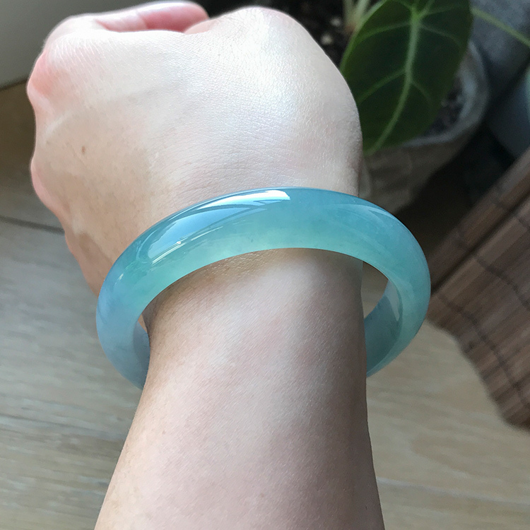 Blue Aquamarine Ice-Type Jade Bracelet for Women, Sky Blue Jade, Dulong Jade
