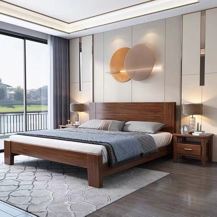 Walnuts Wood Solid Wood Double Bed Modern Minima Small Household Type Main Bedroom 1 8 m Large Bed Bedroom 1 5 m Bed