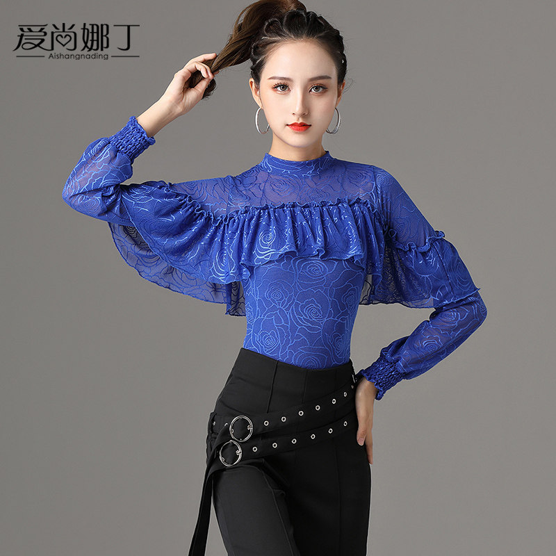 Aishanna Latin Dance Practice Dress Women 2021 New Tops National Standard Modern Dancing Dance Sexy Lantern Long Sleeves