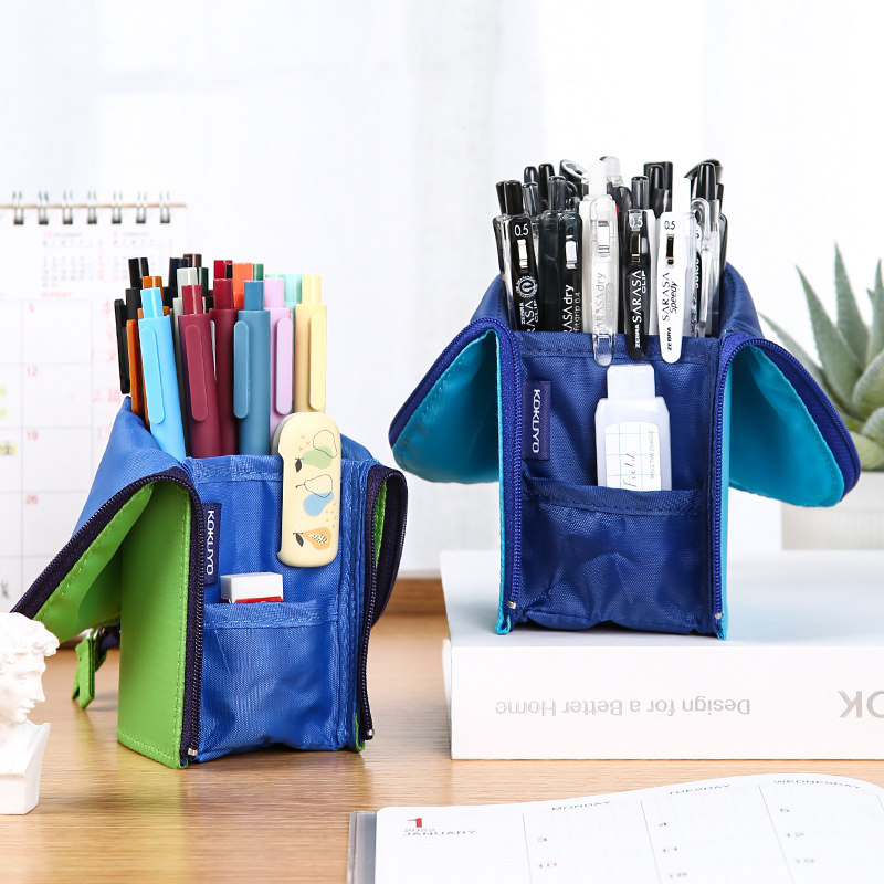 Japan KOKUYO national reputation pen bag students large capacity multi-functional wing gauze visual transformation pen container vertical pen container pencil pencil case dual-purpose pen case PC12 creative pencil bag