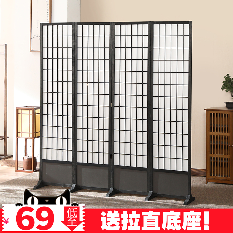 Japanese style solid wood lattice screen partition wall folding mobile small apartment living room modern simple bedroom shelter porch