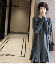 Caring Kiss beautiful retro Mei leaves sweltered glutinous all wool tissue knitted dress