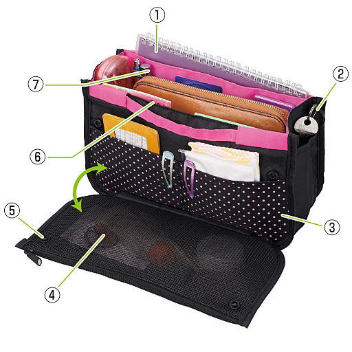 Japanese cecile recommends 12 grids of convenient bag inner cholestering desktop to collect two colors of pockets