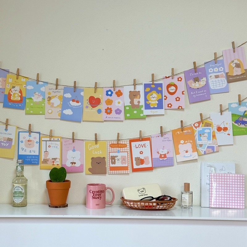 ins wind cute little bear photo wall decoration placement bedroom rental house renovation dormitory bedside hanging wall stickers-Taobao