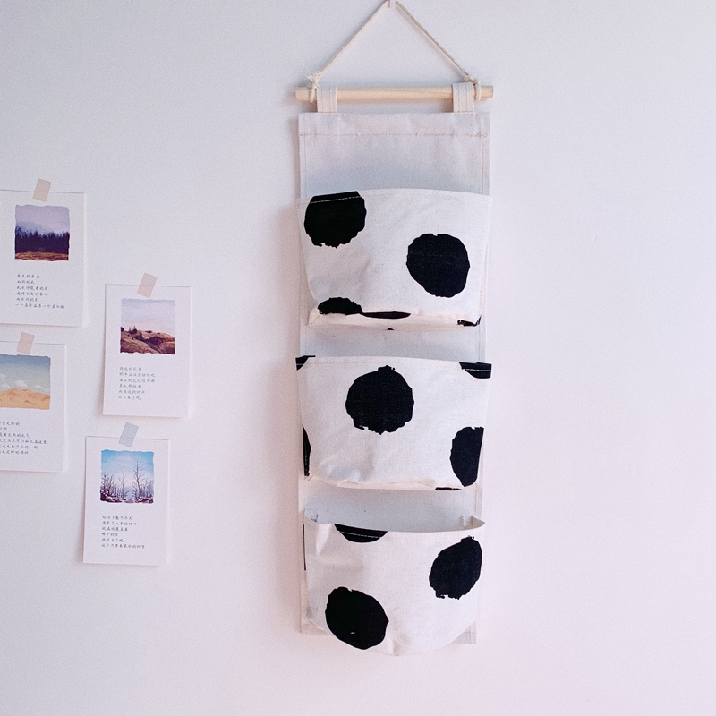 South Korean ins minimalist points containing hanging bags Three pockets of cotton numb art door rear storage bag Dormitory Containing God