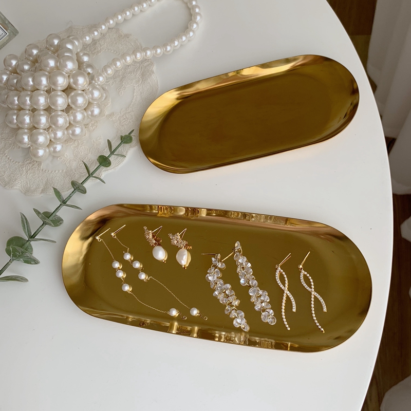 ins Wind Oval desktop storage tray metal tray cosmetics storage box jewelry tray dessert fruit tray