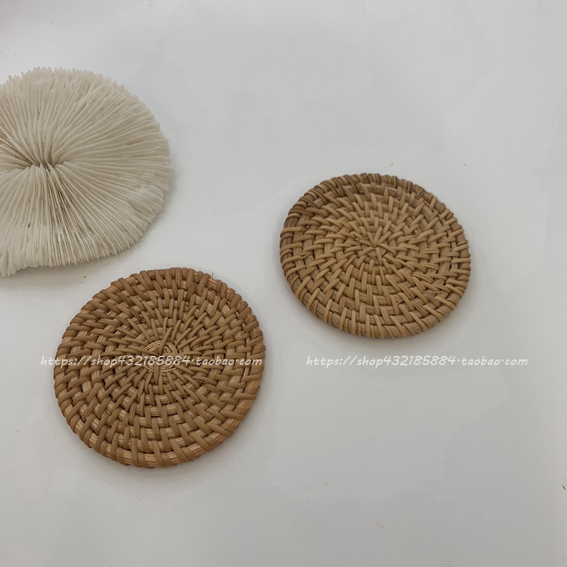 ins wind rattan coaster handmade insulation pad coffee coaster desktop photo props Korean same style