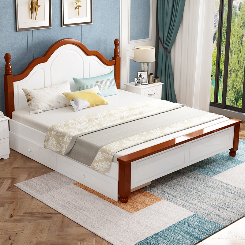 Solid wood bed modern simplicity 1 8 meters home double bed 1 5 economical master bedroom soft wooden bed 1 2m single bed