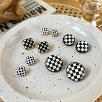 S925 Silver Needle Chessboard Lattice Geometric Earrings ~ Personality Exaggerated Square Round Vintage Port Wind Ear Accessories